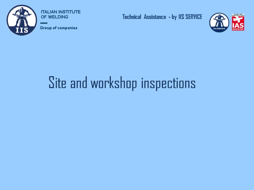Site and workshop inspections Technical Assistance - by IIS SERVICE Group of companies ITALIAN
